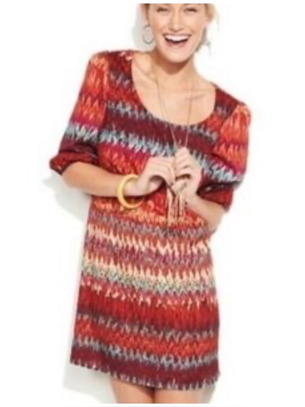 Lily Rose Multicolor Chevron-Print Tunic Dress Red, Purple, Blue Boho Shift